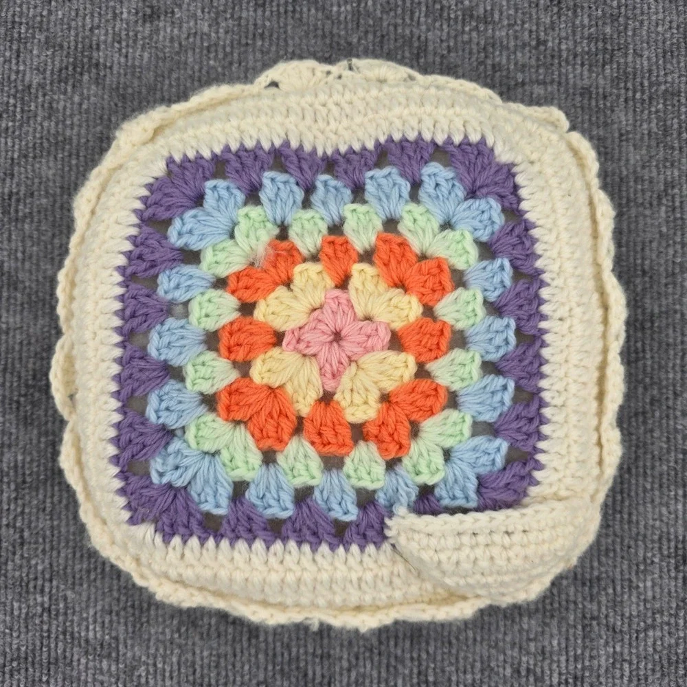 Handmade Crochet Rainbow Chevron Baby Blanket and Tooth Fairy Square Pillow Set